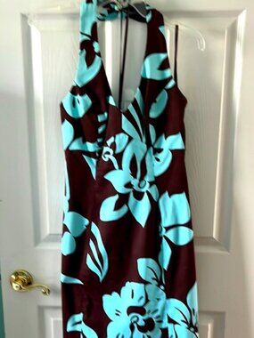 Jones NY Brown and Teal Halter Dress